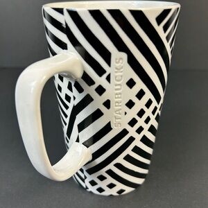 Starbucks Mug Tall Black & White Stripe Print Cup 16 oz 2014